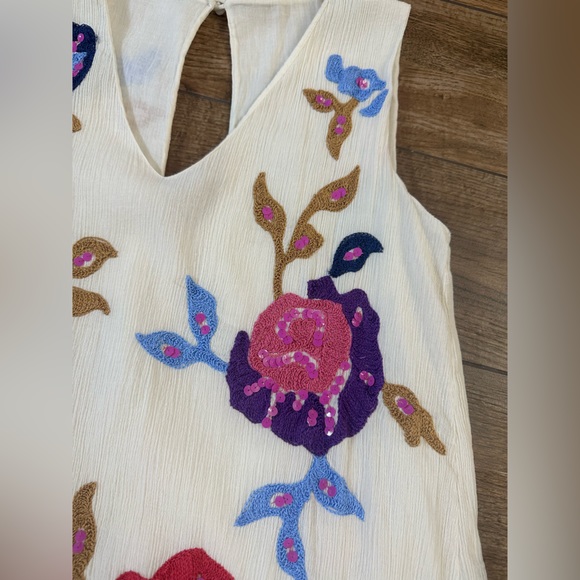 Free People Embroidered Shift Dress, Boho Embroidered Flowers Dress Small - Picture 9 of 10
